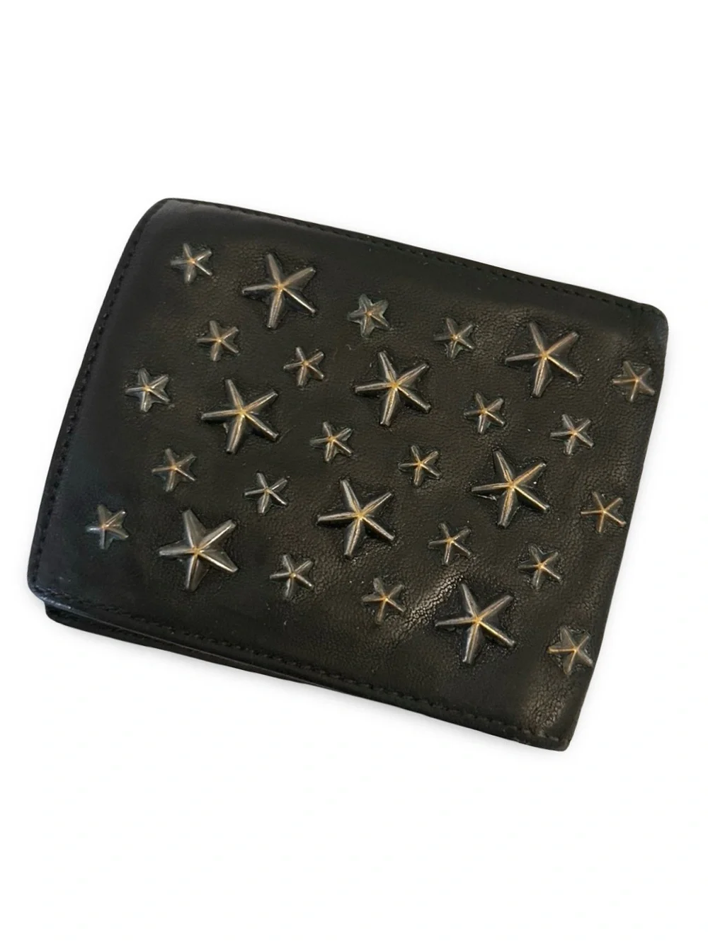 Jimmy Choo Black Leather Wallet with Gold Star Studs